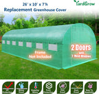 YardGrow Greenhouse Replacement Cover Larger Walk in Outdoor Plant Gardening Greenhouse, 2-Doors with 2 Mesh Windows, Frame Does NOT Included (26'x10'x7')