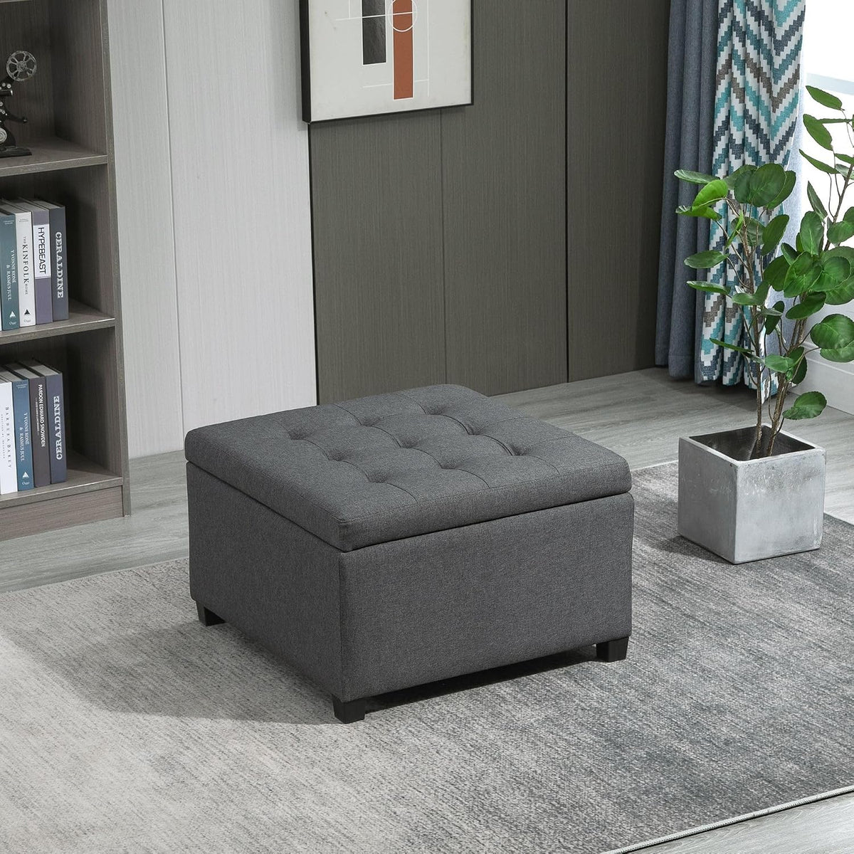 31x27x18inch 500lb Premium Quality Tufted Leather Storage Ottoman LiftTop Superior Metal Hinge Crafted Rubberwood FFor rame Beige