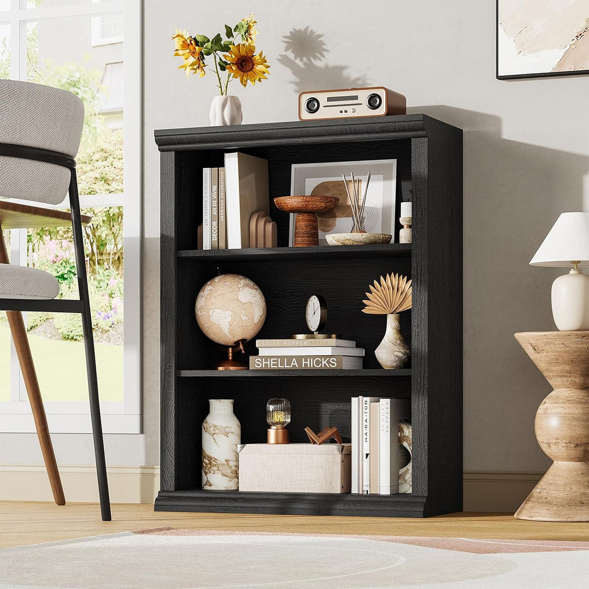Rresyet 3 Tier Bookcase 27.6" W Bookshelf, Black