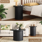 LUXOAK Nesting Coffee Table Set of 2, Mid Century Modern Round Coffee Tables, Wood Slat Side Table Set for Living Room, Office, Balcony, Textured Black