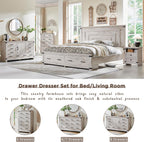 RedLemon Farmhouse Nightstand Set of 2 with Charging Station, 18" Rustic Night Stand with 2 Storage Drawers, Wood End Table for Bedroom, Living Room, Antique Brush White