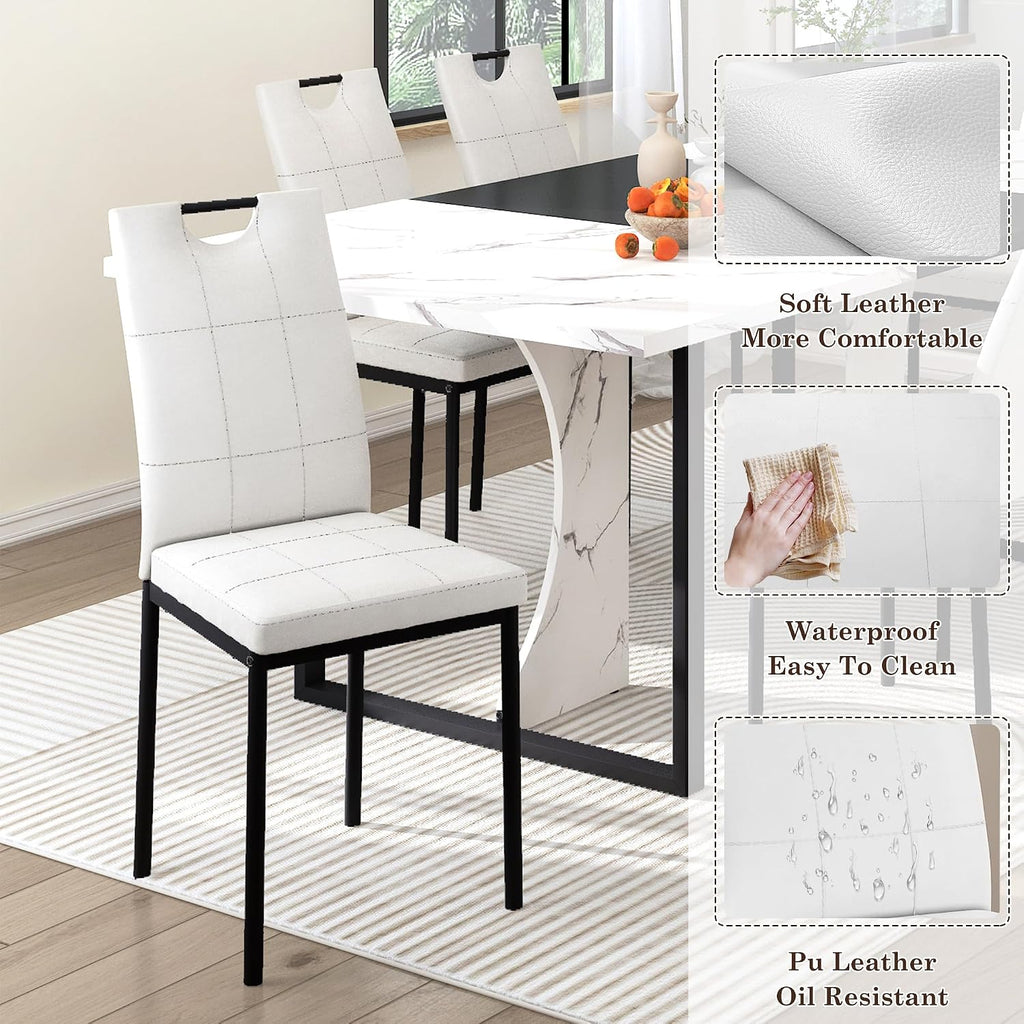 chartustriable 7PCS Dining Table Set with 6 Chairs for 4 5 6 People, 71" Large Wooden Kitchen Table Sets with 6 Upholstered Chairs,6-Person Kitchen Table & Chairs Set for Dining Room Kitchen(White)