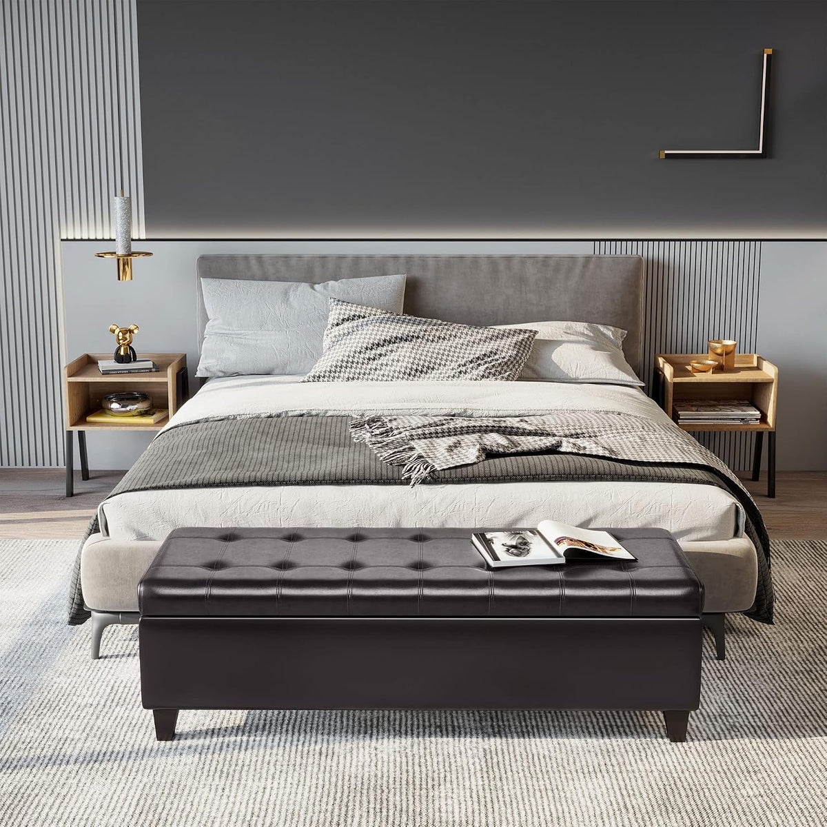 Versatile Storage Ottoman with Upholstered Soft-Touch Fabric Top and Sturdy Wood Frame for Living Room or Bedroom Use