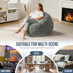 Hobestluk Adult Bean Bag Chair Giant Beanbag with Filling Living Room 3FT | Grey Large Big Oversized Bean Bag Chair Memory Foam Filling Machine Washable Fluffy Cover Bedroom Dorm Reading Gaming