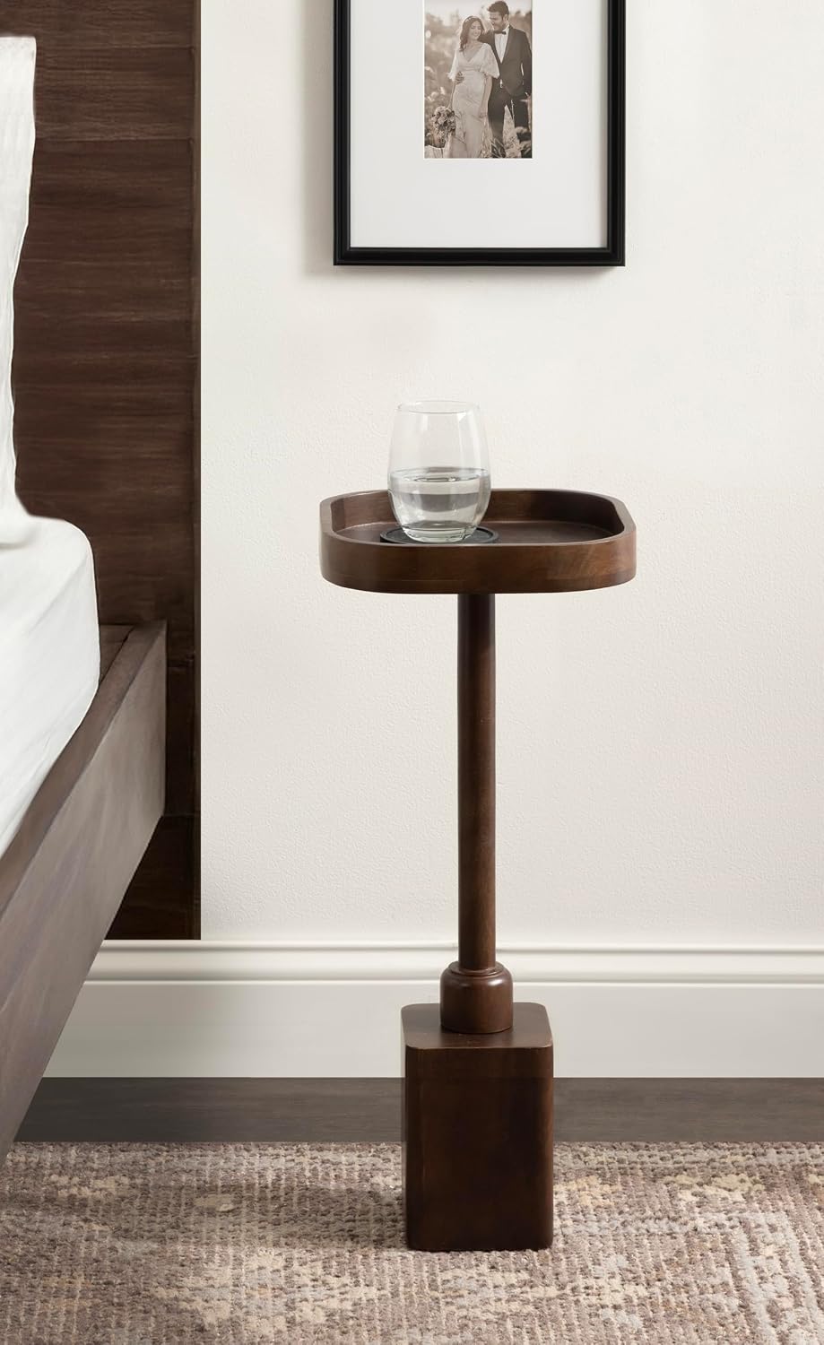Kate and Laurel Woodrow Modern Mango Wood Square Drink Table, 10 x 10 x 24, Dark Brown, Transitional Rounded Square Mini Table for Use as Indoor Plant Stand or Wooden Living Room Accent