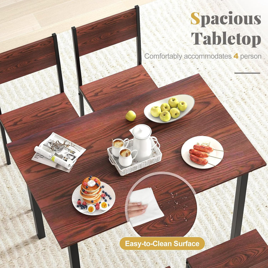 Giantex Dining Table Set for 4, 5-Piece Modern Kitchen Table and Chairs with Metal Frame & Adjustable Foot Pads, Space Saving Wood Dinette Set for Small Space, Breakfast Nook, Apartment (Walnut)
