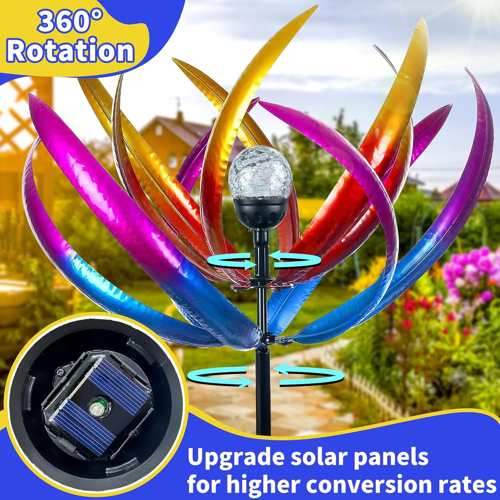 Wind Spinners Outdoor for Yard and Garden - Wind Sculptures & Spinners - 70 Inch Wind Spinner with Solar Powered Multi-Color Glass Ball Light for Yard Garden Backyard Lawn Decorations