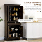 HOMCOM 72" Farmhouse Kitchen Pantry, 4-Door Rustic Storage Cabinet with Drawer and 3 Shelves, Walnut