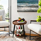 Small Round Side Table, 2-Tier Mid Century Modern Side Table, Round End Table Small End Table for Living Room, Metal Frames, Brown