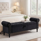 67'' End of Bed Storage Bench King Size, Storage Bench for Bedroom End of Bed, Upholstered Velvet Tufted Storage Ottoman Benches with Arms for Living Room, Entryway, Black