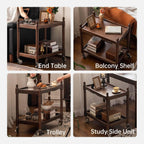YESWOOD Vintage Walnut Side Table with Lockable Wheels, 2‑Tier Rolling End Table Nightstand for Small Space Living Room Bedroom(Walnut, 27.9" D x 18.47" W x 25.15" H)