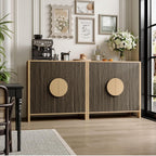 BREEZEHEAT Sideboard Buffet Cabinet with Storage, Mid Century Modern Buffet Table, 64" Wood Accent Cabinet with 4 Doors and Adjustable Shelf, Storage Credenza for Kitchen Living Room Entryway