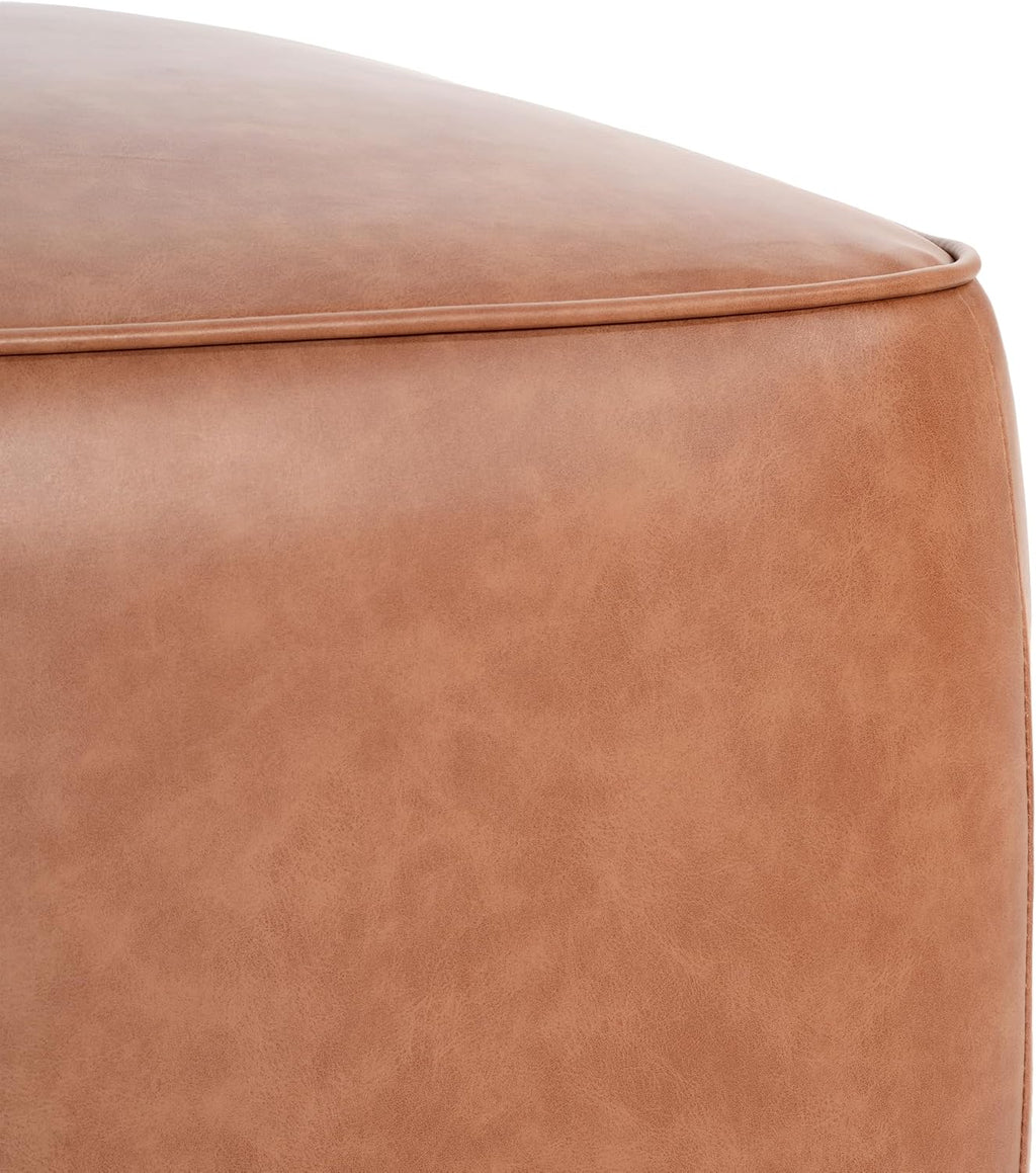 Christopher Knight Home Ellis Faux Leather Pouf Ottoman Foot Rest, Square PU Pouffe Ottoman Footstool, Living Room Sofa Couch Extra Seat, Modern Coffee Table for Home Office Bedroom, Tan Brown