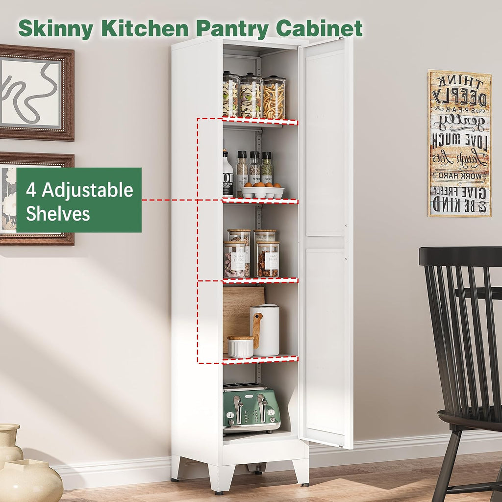 Bevivog Tall Bathroom Storage Cabinet, 67" Narrow Metal Storage Cabinets, Freestanding Tall Linen Cabinet, Slim Kitchen Pantry Cabinets with Shelves