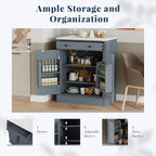 Modern Freestanding Kitchen Pantry & Buffet Food Storage Cabinet with Drawer, 2 Adjustable Shelves, 2 Door Shelves, Faux Marble Countertop - Ideal for Dining, Kitchen, and Coffee Bar (Gray)