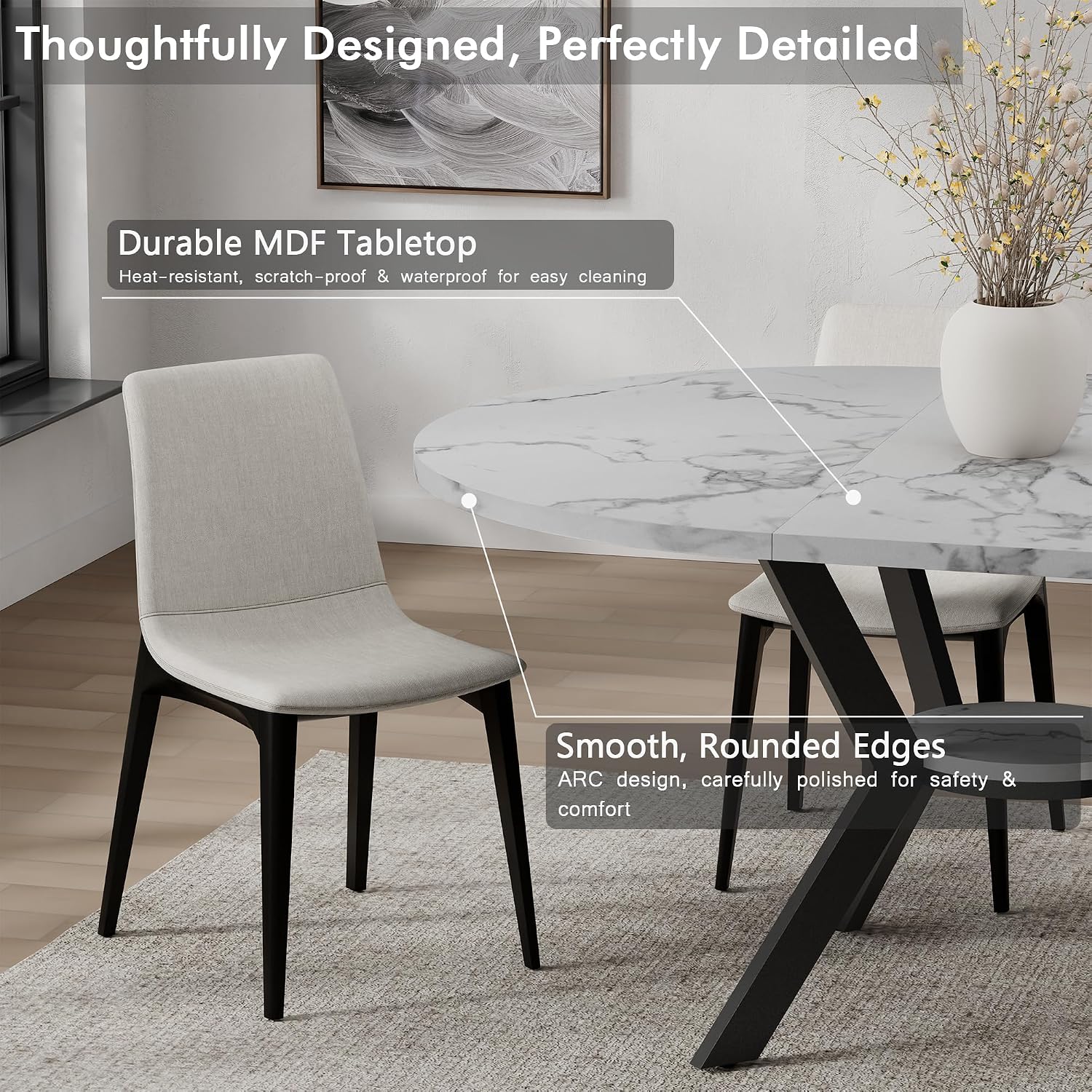 42"-58" Round Extendable Dining Table for 4-6, Kitchen Oval Table with Hidden Leaves & Storage Shelf, Space Saving Modern Design with Sturdy Metal Legs for Kitchen, Dining Room & Small Apartments