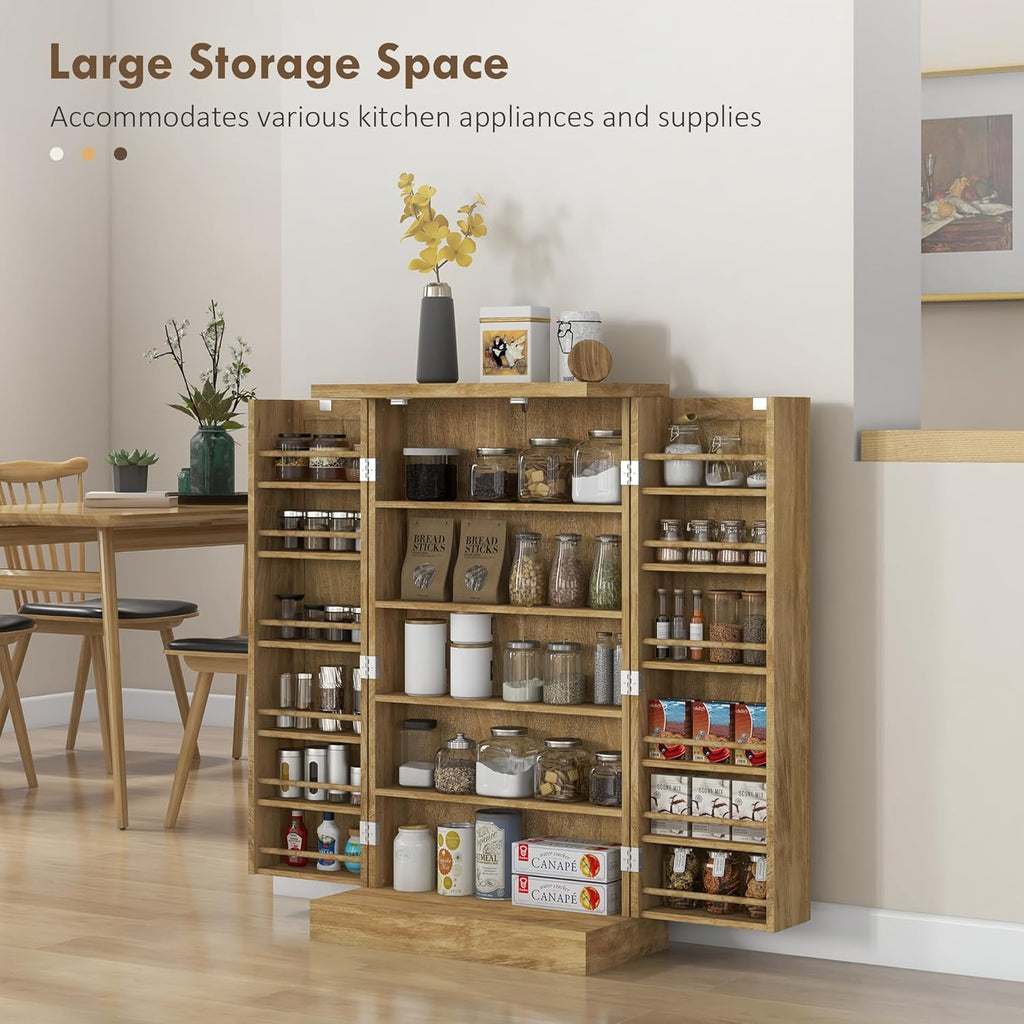 Majnesvon 41" Kitchen Pantry Cabinet,5-Tier Sideboard Buffet Cabinet with Adjustable Shelves & Doors,Freestanding Food Pantry Storage Cupboard for Small Spaces Dining Room (Natural)