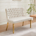 mikibama Luxury Settee Dining Bench with Back,Velvet Upholstered Banquette Benches with Nailhead Trim,Button Tufted Small Loveseat Sofa Couch Booth Seating for Small Spaces(Beige Gold)