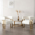 Barrel Accent Chairs Set of 2, Modern Side Chair with Golden Metal Legs, Sherpa Upholstered Reading Armchair, Boucle Club Chairs for Living Room/Reception Room/Bedroom/Office, White