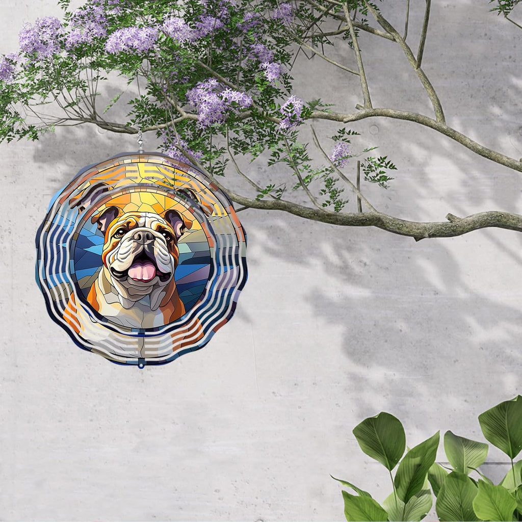 Bulldog Wind Spinners Outdoor Dog Memorial Gifts, 3D Metal Kinetic Hanging Garden Wind Spinner, Spinner Decor, Wind Sculptures for Outdoor & Indoor, Window, Yard Decor (Bulldog 3)
