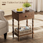 Yoobure Small Side Table with Drawer - Walnut Night Stand with Wood Legs