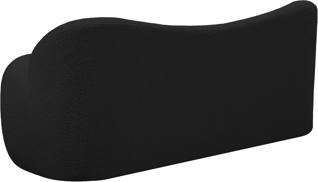 Meridian Furniture 119Black Flair Collection Modern | Contemporary Boucle Fabric Upholstered Bench with Curved Back Design, Black, 62" W x 23" D x 24" H