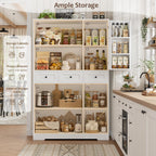 HOSTACK Modern Farmhouse Kitchen Pantry Storage Cabinet, 67" H Kitchen Pantry Cabinet with Barn Doors and Shelves, Freestanding Food Storage Cabinets with Drawers for Dining Room, Living Room, White