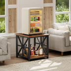 GreenForest Large End Table with X-Shaped Metal Frame for Living Room | Rustic Side Table for Bedroom Office,2-Tier Storage Shelf Nightstand,Scratch-resistant Sofa Table,Walnut,24 inch