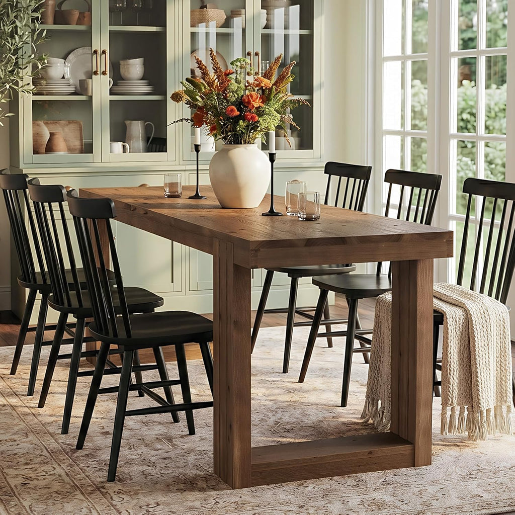 LITTLE TREE Solid Wood Dining Table, 61.8” Dining Table for 4-6 People, Rectangular Wood Kitchen Table, Farmhouse Dinner Table with U-Shaped Legs for Kitchen, Dining Room, Kitchen, Rustic Brown
