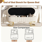 Storage Ottoman Bench, 45" Velvet End of Bed Bench Bedroom Bench with Golden Metal Legs, Upholstered Storage Bench for Bedroom Living Room Entryway and Window, Beige