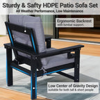 Set of 2 HDPE Adirondack Patio Armchairs, All Weather Outdoor Lounge Chairs w/ 3.5'' Thick Washable Cushions & Cup Holders, Rustproof 304 Stainless Steel Hardware for Garden Deck Poolside, Black