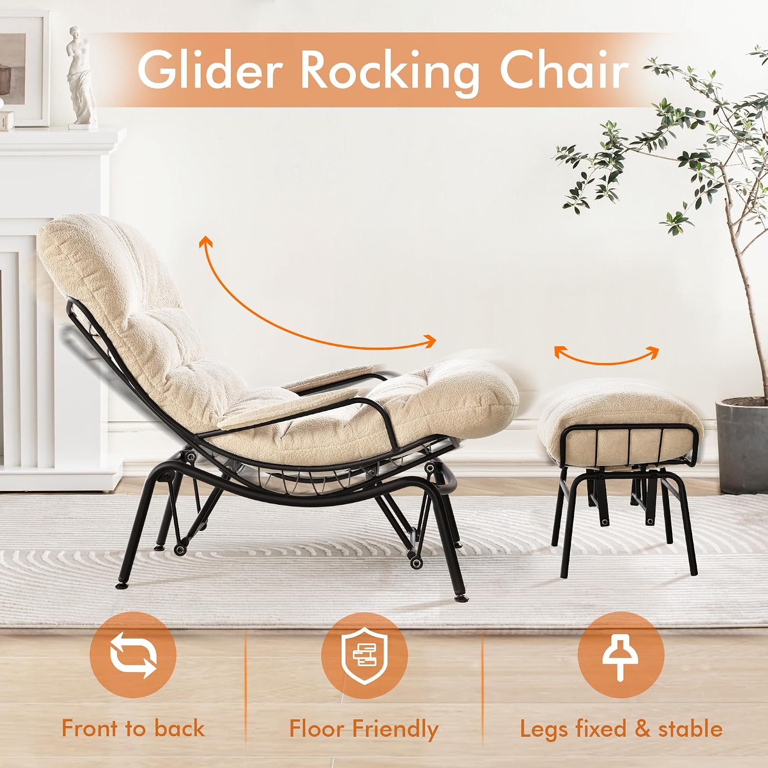 HOOOWOOO Cozy Rocking Chair,Chaise Lounge Chair Indoor,Accent Chair with Ottoman for Bedroom,Living Room,Office(Cloud Velvet Beige)