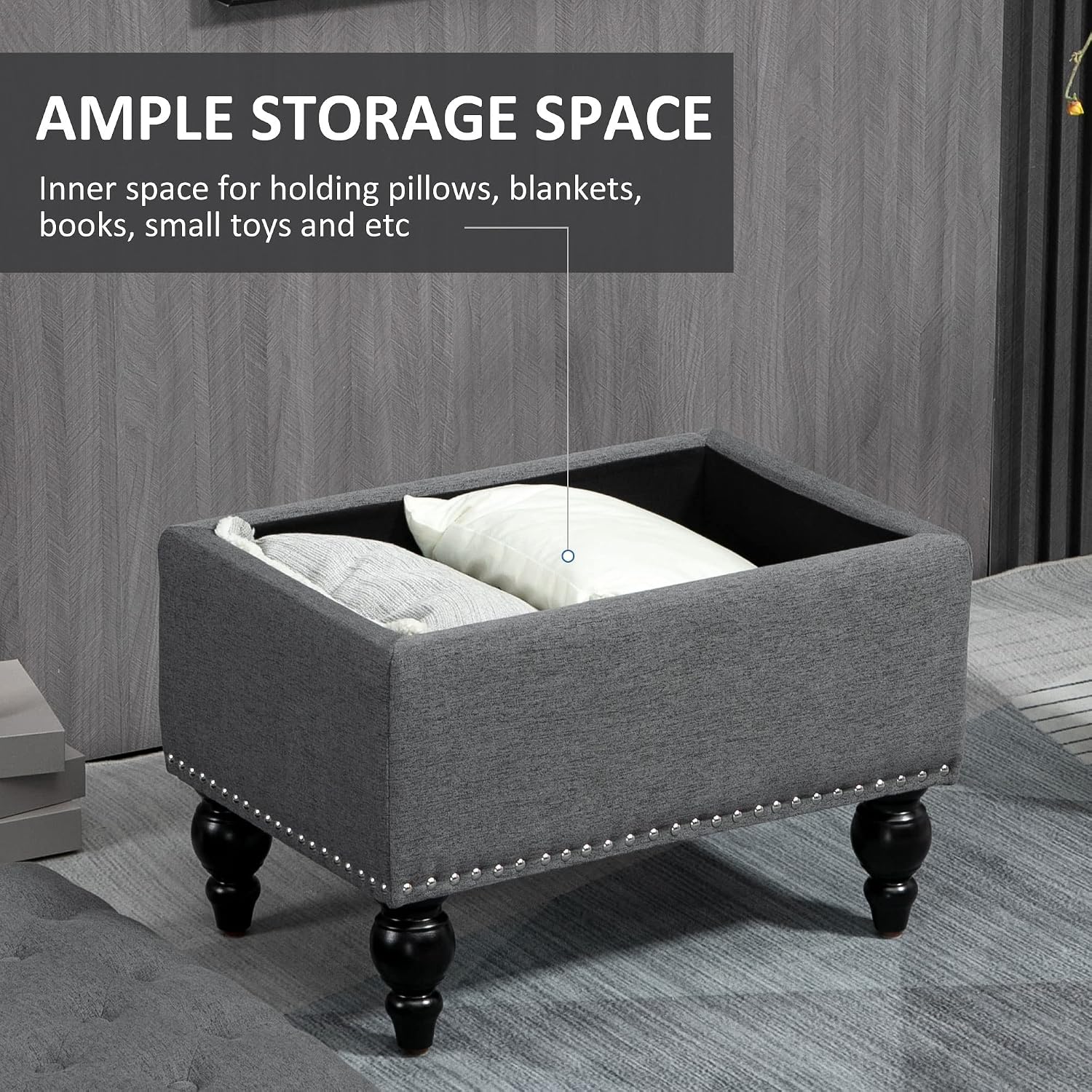 Versatile Upholstered Storage Ottoman with Tufted Lid and Nailhead Trim for Living Room, Bedroom or Entryway