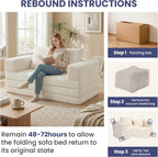 Convertible Sofa Bed, 4-in-1 Loveseat with Removable Armrests Backrest, Corduroy Futon Couch Bed with Pillow, Foldable Mattress Sleeper Sofa for Living Room Bedroom Small Place (Beige)