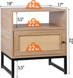 Nightstands End Table, PE Rattan Decor Drawer Opening Shelf, Set of 2 Bed Side Tables with Solid Steel Feet,for Bedroom Living Room Hallway, Natural