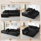 Eafurn 96" L Shaped Cloud Sectional Couch with Chaise, Deep Seat Modular Sectional Sofa Corduroy Memory Foam Sofa Couches for Living Room Bedroom, No Assembly Required, Black