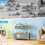 GRANNY SAYS Storage Cabinet with Shelves and Fabric Bins, 3-Tier Organizer Rack with Large Storage Box, Multi-Functional Standing Shelf for Living Room Bedroom Entryway, Gray