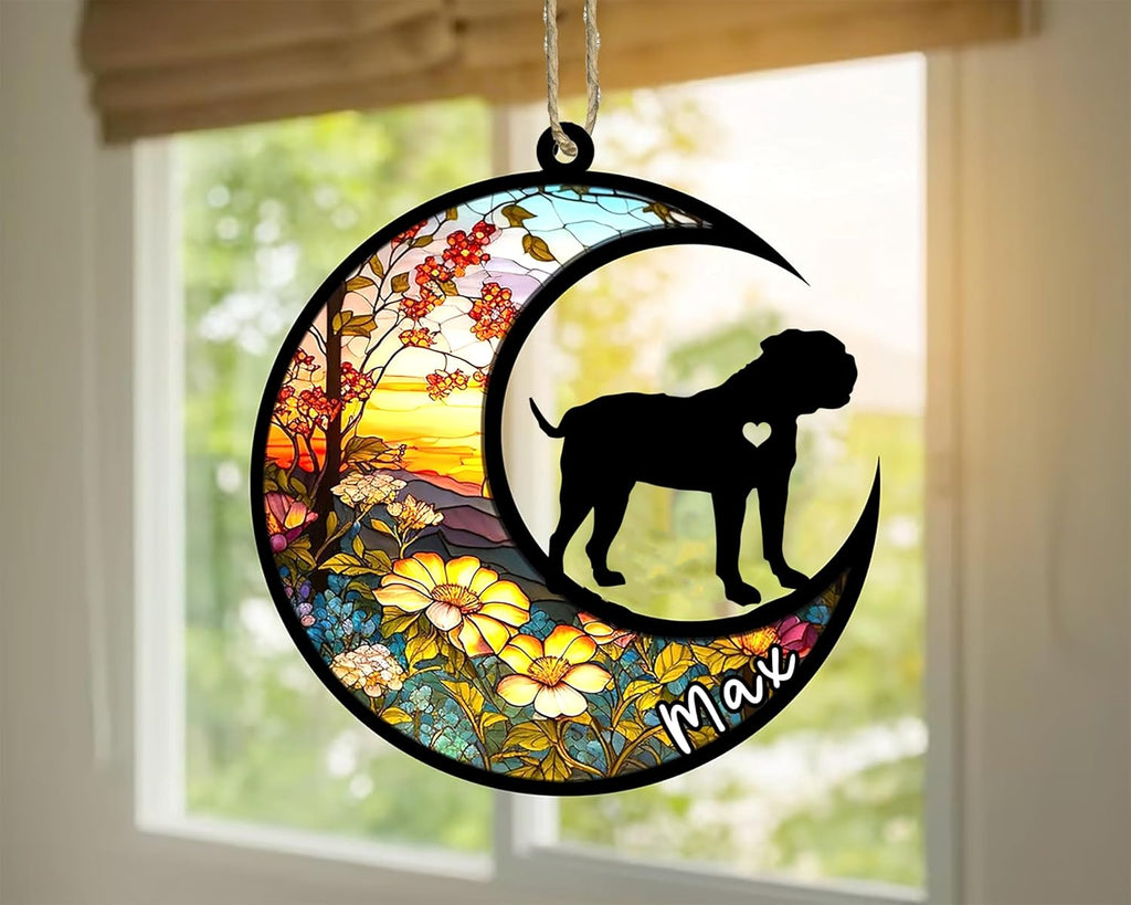 Personalized Dog Memorial, Custom Name American Bulldog Dog Christmas Ornament with Name, Custom Breeds, Pet Loss Light Catcher, Gifts for Lovers Loss of Pet Sympathy on Mothers Day Christmas