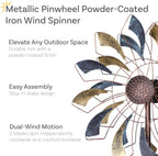 Sunnydaze Metallic Pinwheel Metal Garden Wind Spinner - Removable Pole Sections for Adjustable Height - Dual-Motion Blades - 84.5" H