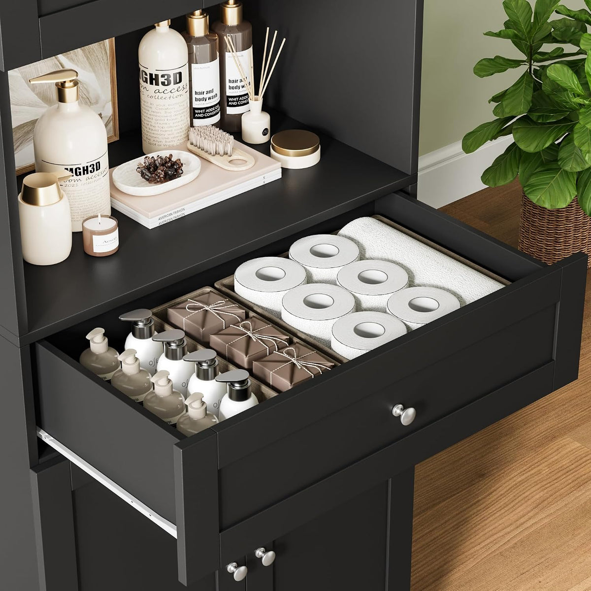 HIFIT 2 Pcs Tall Kitchen Pantry Cabinet, Large Kitchen Hutch Storage Cabinet with Doors & Wide Shelves, 67" Tall Modern Coffee Bar Cabinets with Drawers Cupboard Set for Home Dining Living Room, Black