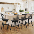 LUE BONA 360° Swivel Bar Stools Set of 3, Black Windsor Barstools, Counter Height Barstool with Spindle Back, 24 inch Farmhouse Wooden Counter Stools for Kitchen Island, Pub, Bistro, Cafe, Dining Room