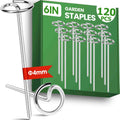 120pcs Landscape Fabric Pins, Bold 8 Gauge Weed Barrier Garden Staples Stakes Galvanized Steel, Landscape Fabric Staples Tent Stakes Yard Stakes (120 X 6in)