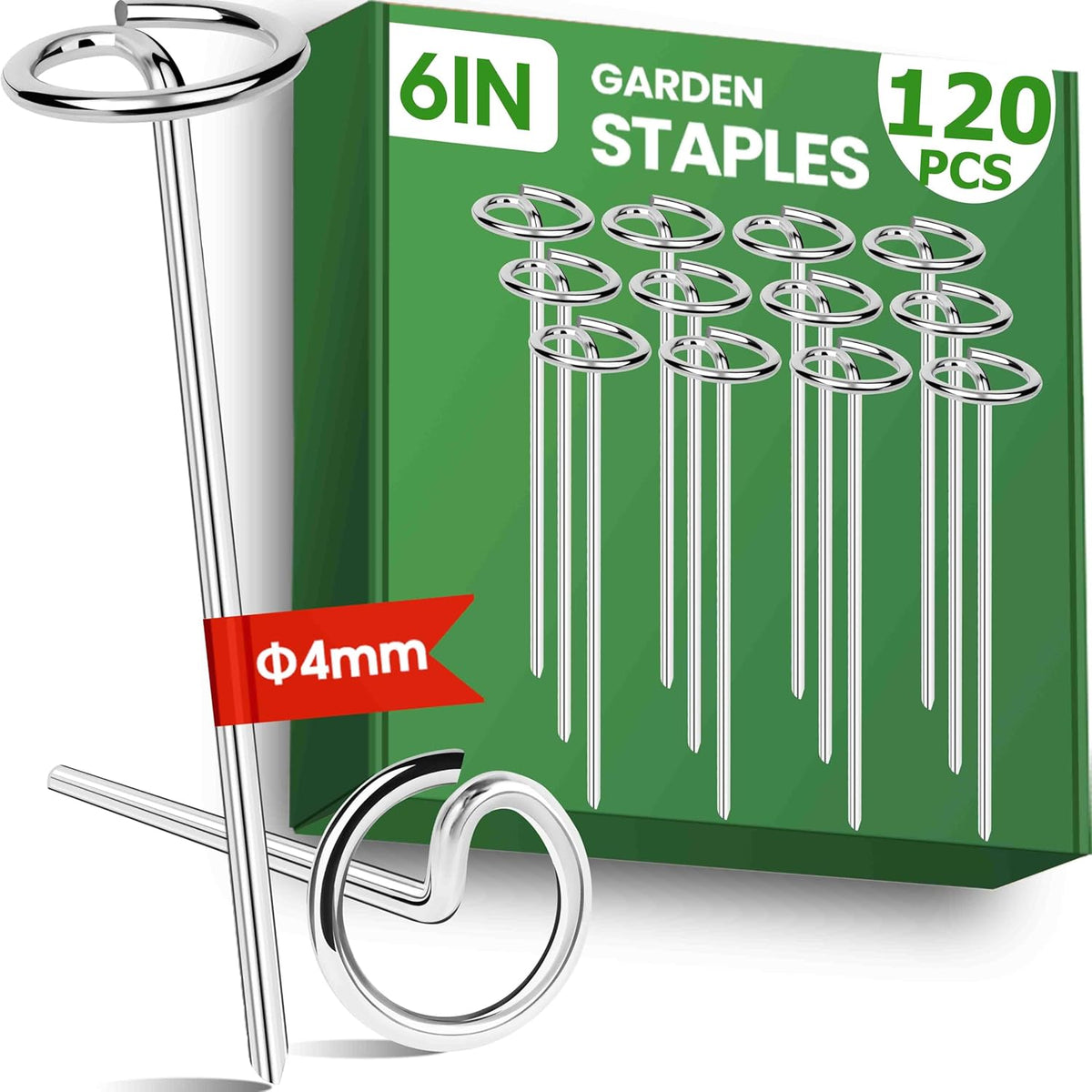 120pcs Landscape Fabric Pins, Bold 8 Gauge Weed Barrier Garden Staples Stakes Galvanized Steel, Landscape Fabric Staples Tent Stakes Yard Stakes (120 X 6in)