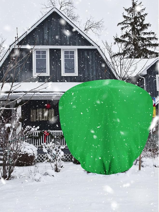 ANPHSIN 2 pcs 9.8ft x 9.8ft Extra Large Plant Covers Freeze Protection- Winter Shrub Plant Protection Bags, Frost Blankets Cloths with Drawstring for Outdoor Garden Potted Plants Shrub, Green