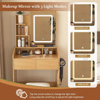 Small Makeup Vanity Desk with Light and Mirror,23.6" Compact Make up Dressing Table with USB, Type C Outlet and Holder, Padded Stool & Shelf, Space Saving Vanity Table for Teen Dorm Bedroom
