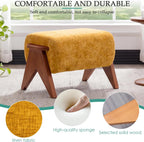 Linen Padded footstools Mid Century Modern Ottoman with Wood Frame, Lounge Upholstered Ottoman, Reading Chair, Sturdy Base, Suitable for Resting Your feet on a Lounge Chair Yellow
