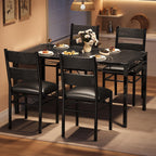 IDEALHOUSE Wood Dining Table Set for 4 with Corner Protector, Kitchen Table Chairs Set of 4 with Upholstered Chairs, Dining Room Table Set for 4, for Dining Room, Apartment,Retro Black