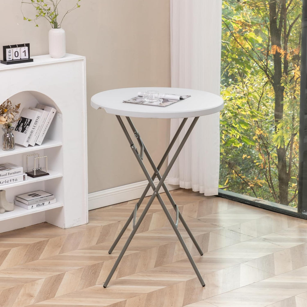 BTExpert 32" Round 43" Bar Height White Granite Plastic Folding Table Portable Commercial Table Banquet Card Coffee Dining Table for Wedding Party Event Home Kitchen Outdoor Set of 4