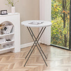 BTExpert 32" Round 43" Bar Height White Granite Plastic Folding Table Portable Commercial Table Banquet Card Coffee Dining Table for Wedding Party Event Home Kitchen Outdoor Set of 4