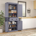 Blue 72" Farmhouse Kitchen Pantry Cabinet Bathroom Cabinet, Multiple Storage Space Tall Storage Cabinet with 4 Soft-Close Doors, 2 Adjustable Shelves and Drawer for Living Room
